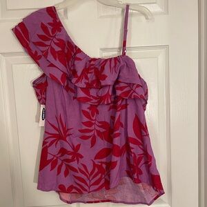 Old Navy Purple/Red One Shoulder Tropical Shirt